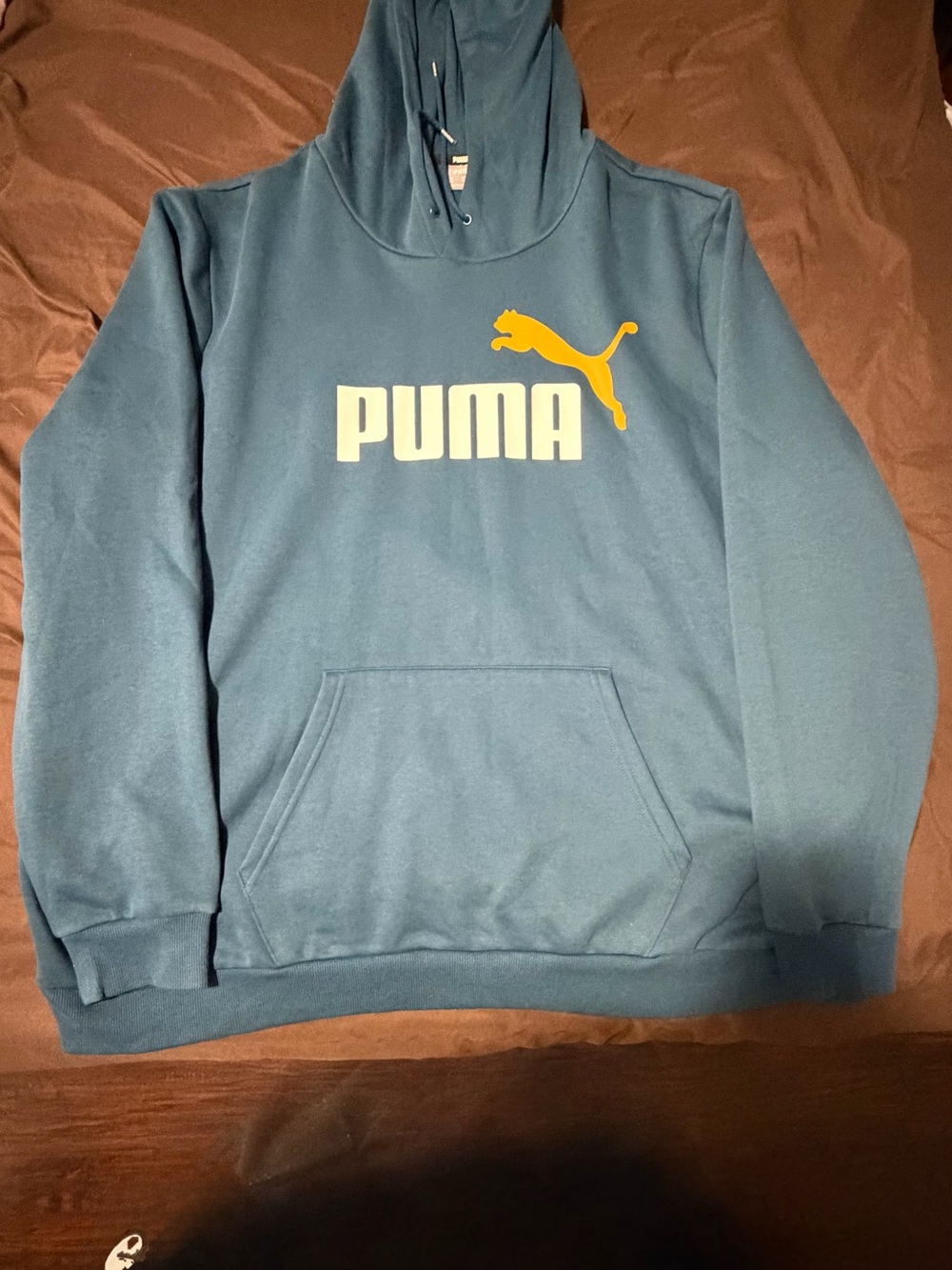 Puma Teal Blue Hoodie with Yellow Puma Emblem